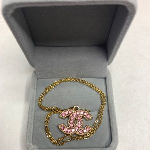 Chanel button pink embellished necklace